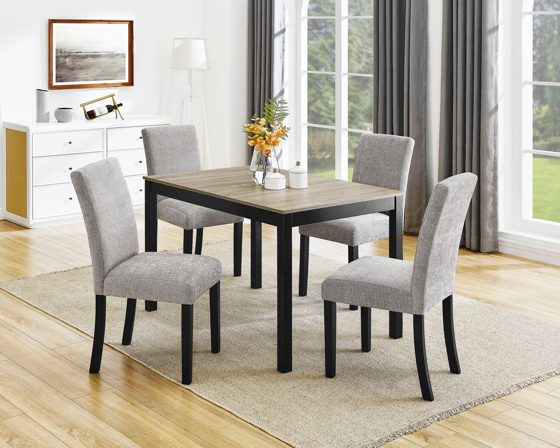 5Pc Contemporary Dining Set Rectangular Table Two Tone Finish Gray Upholstered Chairs Wooden Leg Dining Room Furniture Black Wood Wood Black,Brown,Gray Seats 4 Wood Dining Room 48 Inches