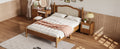 Queen Size Wooden Platform Bed With Natural Rattan Headboard, Vintage Bed Frame With Wooden Slat Support, Walnut Expected Arrival Time: 08.23 Box Spring Not Required Queen Walnut Wood