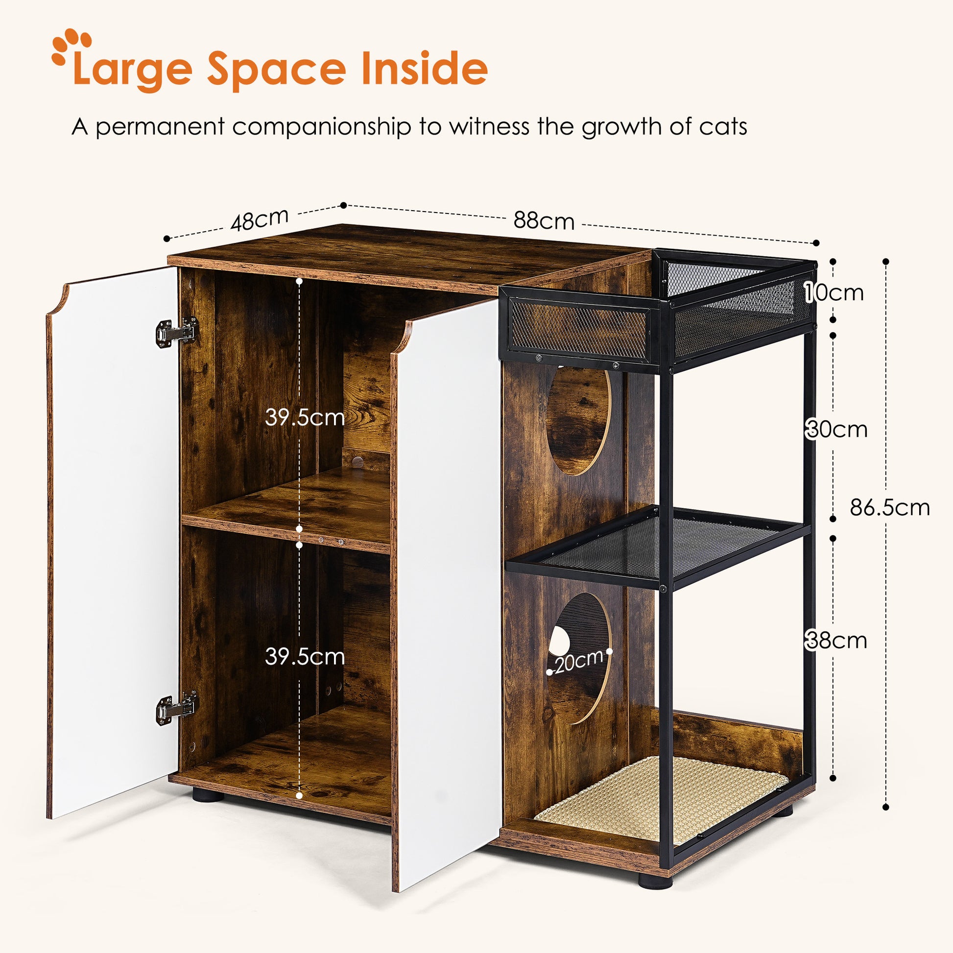 Litter Box Enclosure For 2 Cats.Cat Litter Box Furniture,Enclosed Cat Litter Boxes,Cat Furniture Cabinet,Rustic Brown White Walnut Particle Board