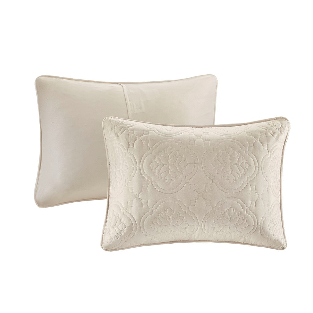 3 Piece Reversible Bedspread Set Cream Full Queen Queen Cream Microfiber