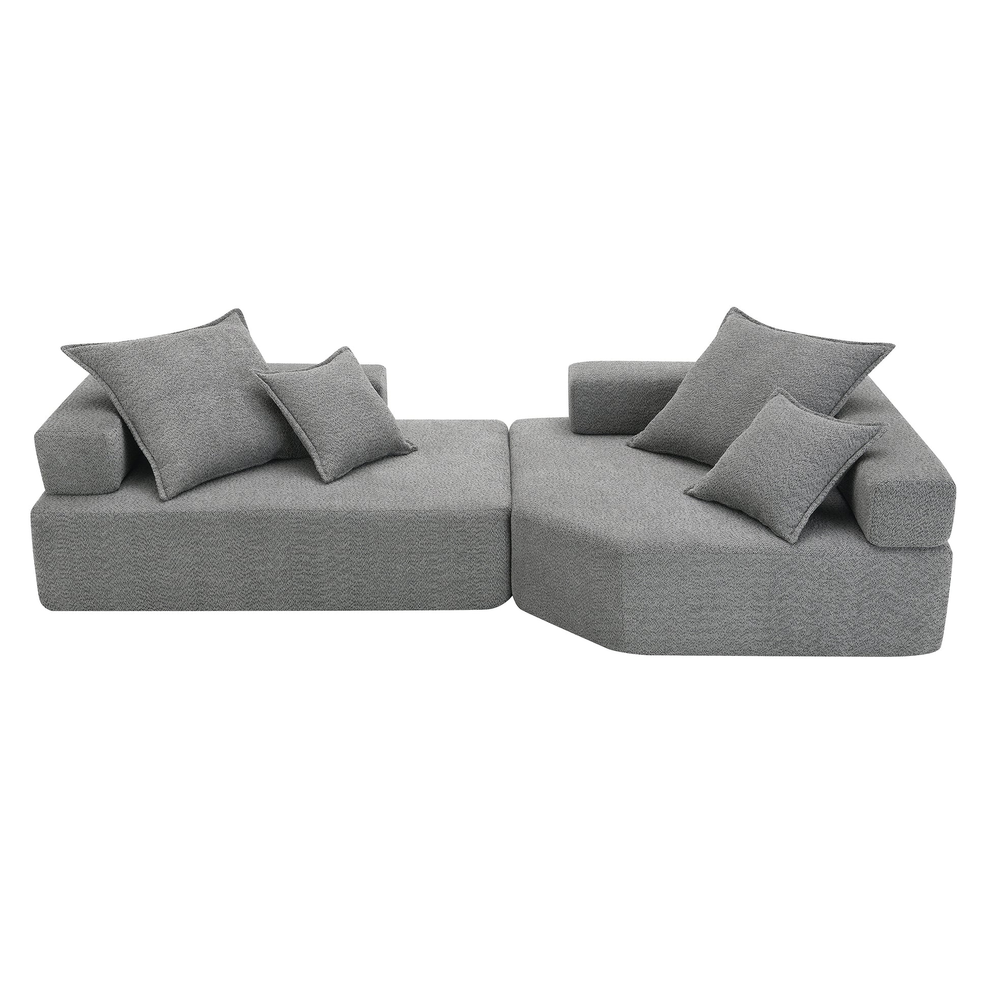 Oversized Modular Sectional Sofa,Luxury Boucle Floor Couch Set,Convertible Sleeper Couch,Spacious Foam Filled Sofa Bed For Living Room,2 Pc Free Combination,2 Colors Gray Boucle 4 Seat