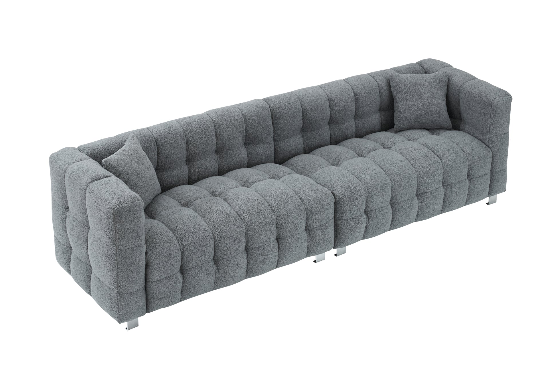 102 Inch Gray Teddy Velvet Sofa With Two Throw Pillows In Living Room Bedroom Apartment Sofa Supported By Hardware Feet Gray Polyester Blend 4 Seat