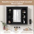 35'' X 28'' Wall Mounted Bathroom Storage Cabinet, Medicine Cabinet, Modern Bathroom Wall Cabinet With Mirror, Mirror Cabinet With 6 Open Shelves Not Include Bathroom Vanity Black 1 Mirror Included