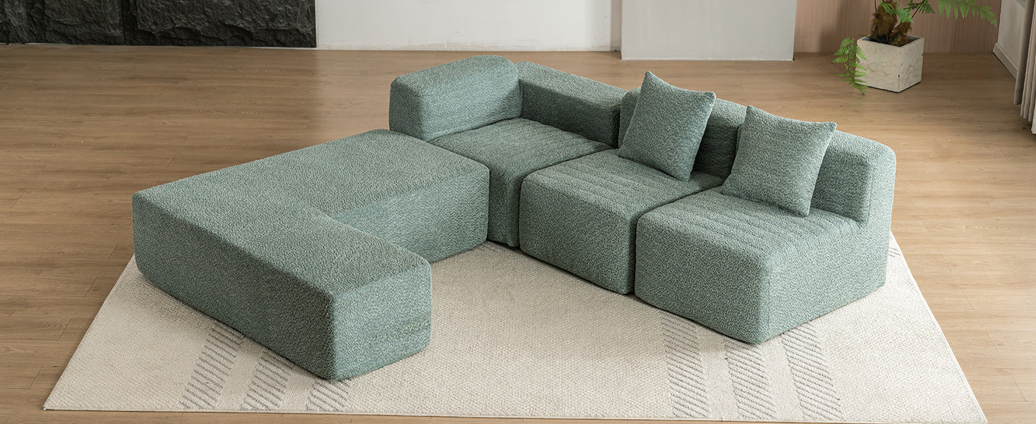 116.5" Sectional Sofa Full Compressed Sofa Couch Free Combined Sofa For Living Room, Green Green Foam Polyester 4 Seat