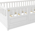 Twin Size Floor Bed, Integral Construction With Super High Security Barrier, Door, Children'S Floor Bed Frame, Montessori Wooden Children'S Floor Bed, Support Slat White Box Spring Required Twin White Wood Brown Bedroom American Design,Artsy Pine Bed