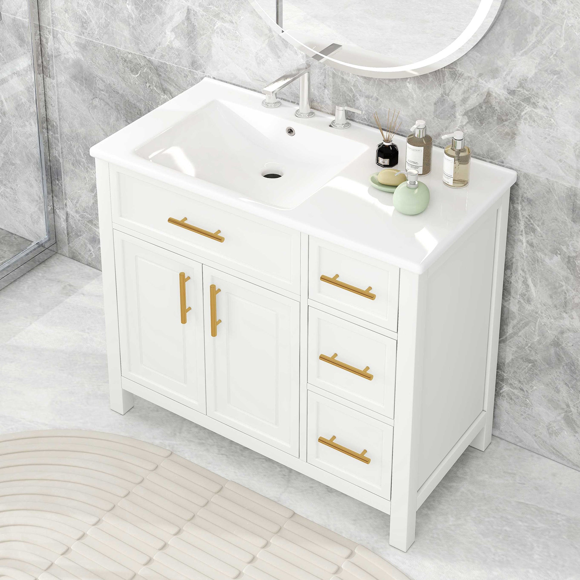 36" Bathroom Vanity With Sink Top, Bathroom Vanity Cabinet With Two Doors And Three Drawers, Solid Woodmdf Boards ,One Package, White Old Sku:Wf319757Aak White Solid Wood Mdf