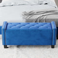 Upholstered Velvet Storage Ottoman Bench For Bedroom, End Of Bed Bench With Rivet Design, Tufted Foot Rest Stool,Blue Blue Blue Mdf