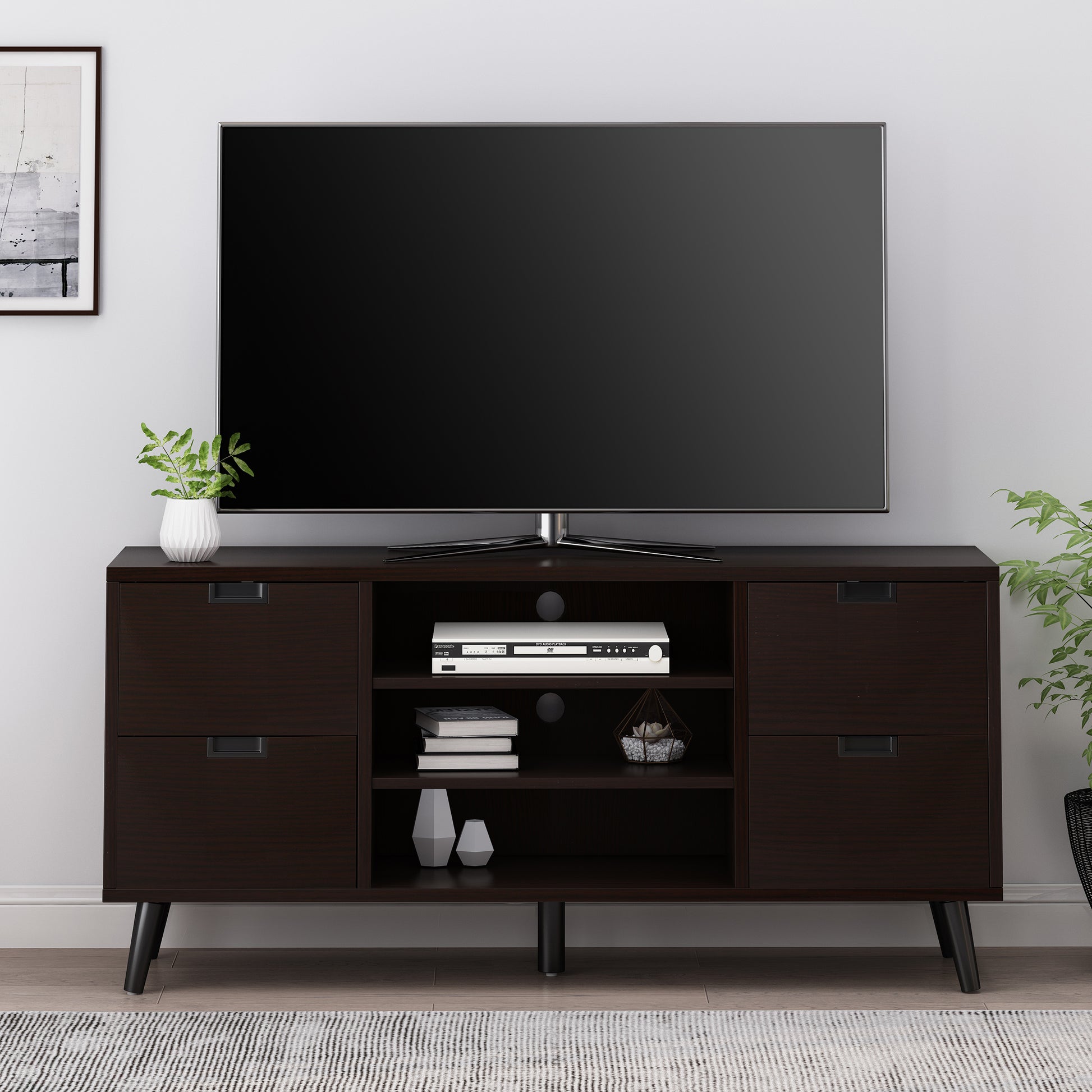 Tv Stand Dark Brown 50 59 Inches Wood