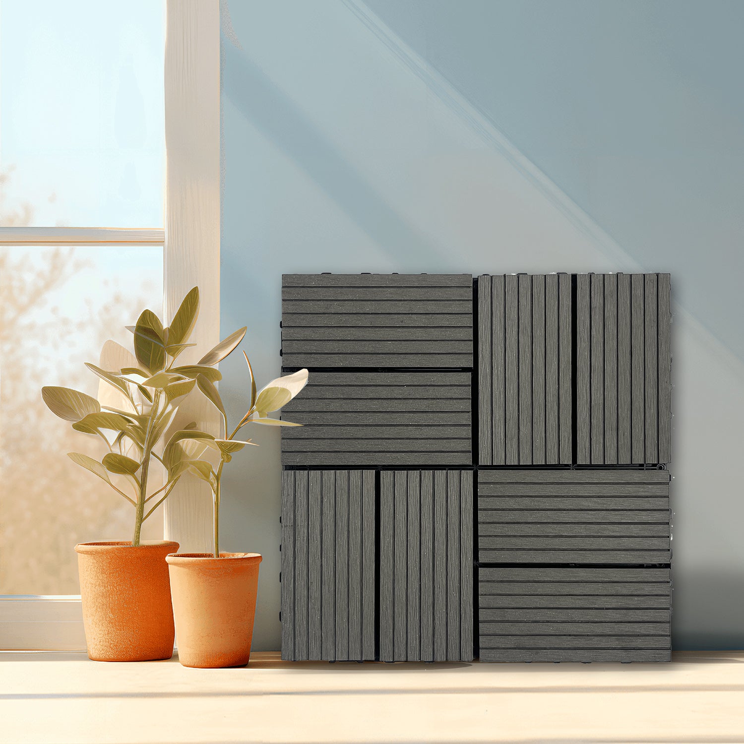 Wood Plastic Composite Deck Tiles Set Of 20Pcs, Composite Decking Resist Rust, Water, Weather, Indoor&Outdoor, Diy Interlocking Decking Tiles, Floor Tile,Durable, 12X12In Dark Grey Dark Grey Modern Plastic Wood Plastic