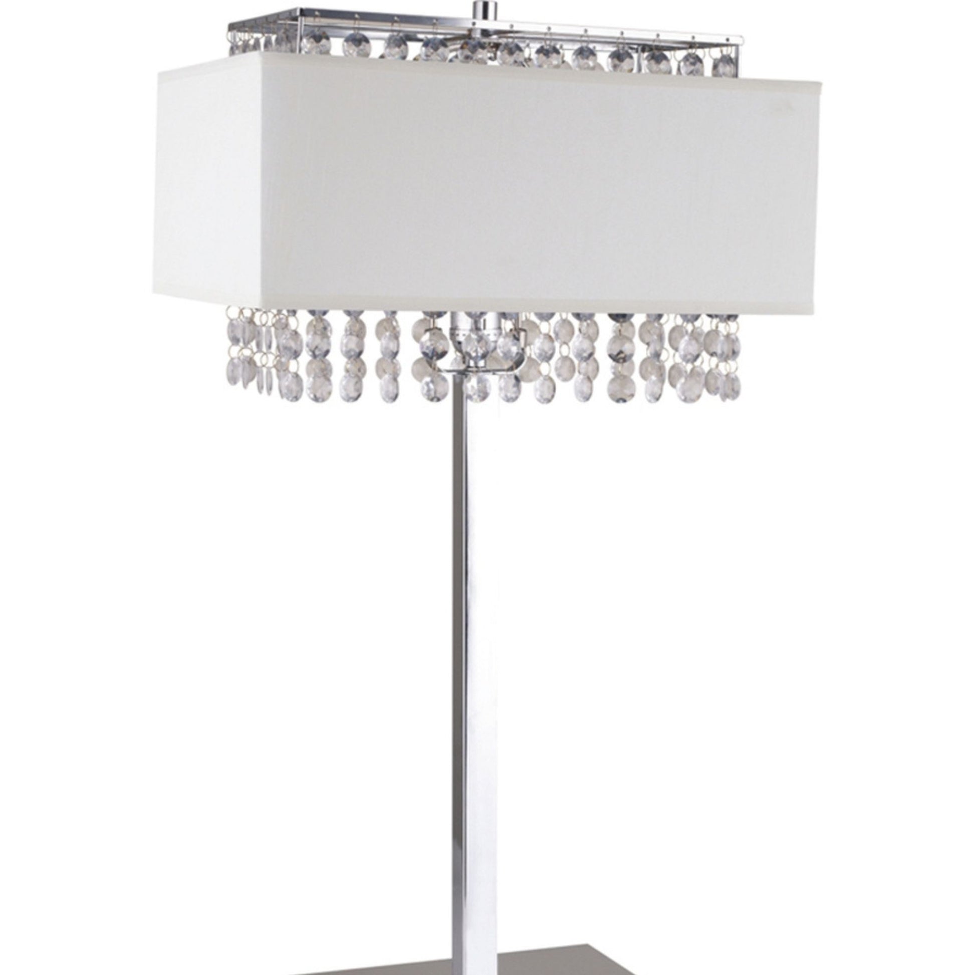 28" Tall Metal Table Lamp W Silver Finish, White Shade W Crystal Accents Multicolor Metal