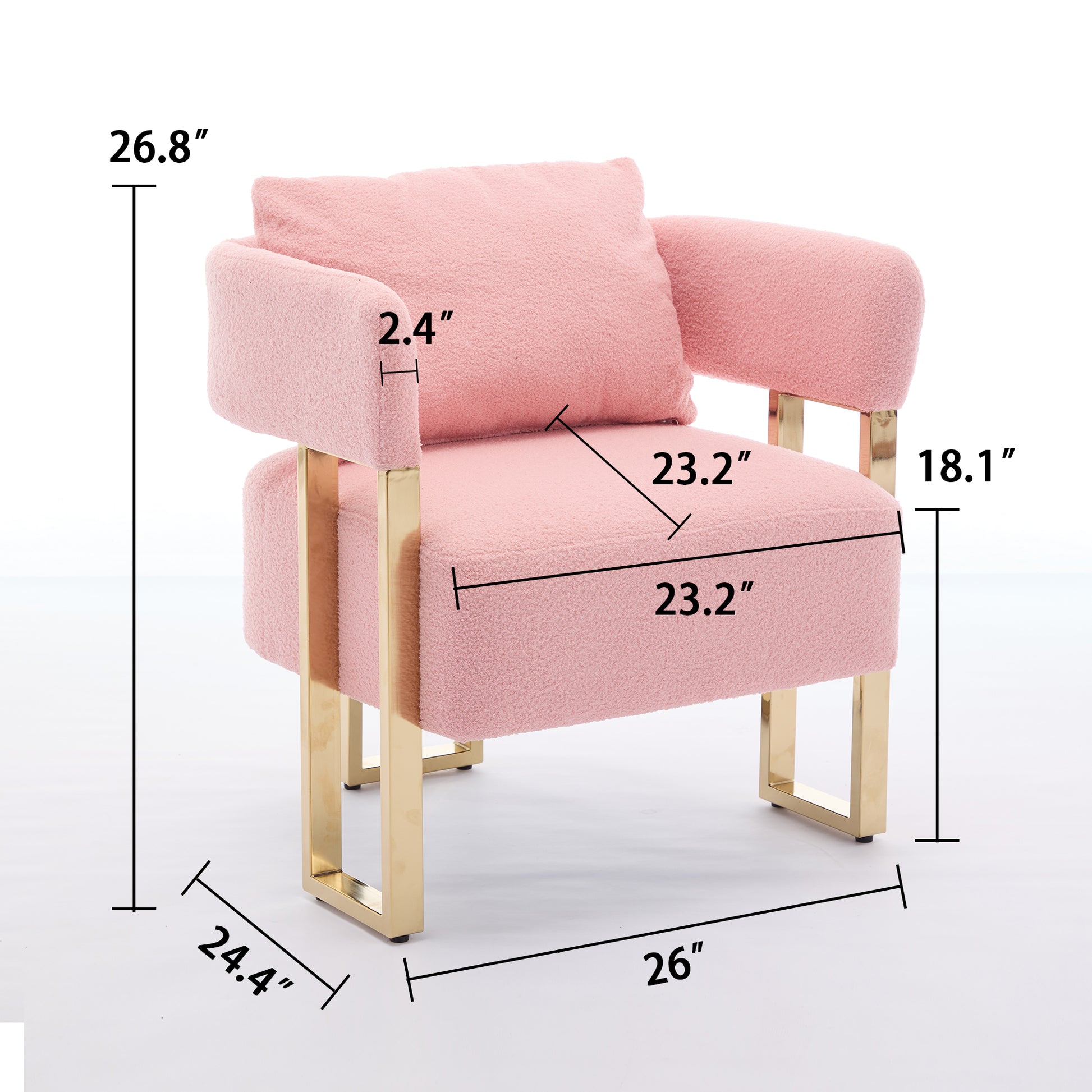 Ts Modern Decorative Chair, Living Room Side Chair With Gold Metal Legs, No Wheels, Suitable For Dressing Area, Reception Room, Office,Teddy Fleece Upholstered Metal Foot Sofas 2Pcs Pink Pink Teddy