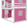 Twin Size Bunk Wood House Bed With Tent, Pink White Twin Pink White Solid Wood Mdf