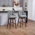 Coolmore Bar Stools Set Of 2 Counter Height Chairs With Footrest For Kitchen, Dining Room And 360 Degree Solid Wood Legs Swivel Bar Stools Set Of 2 Gary Linen Gray Foam Linen