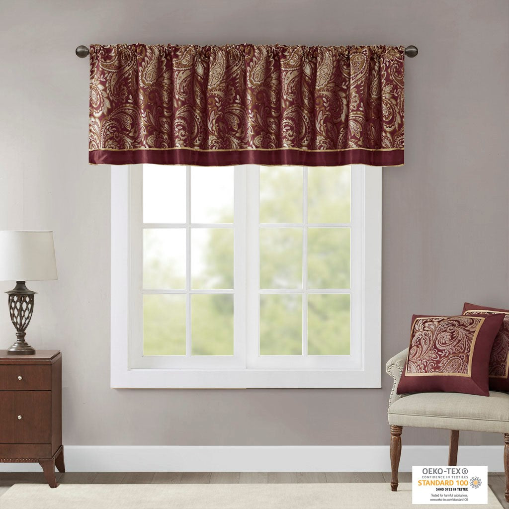 Jacquard Window Valance Burdy 50X18" Burgundy Polyester