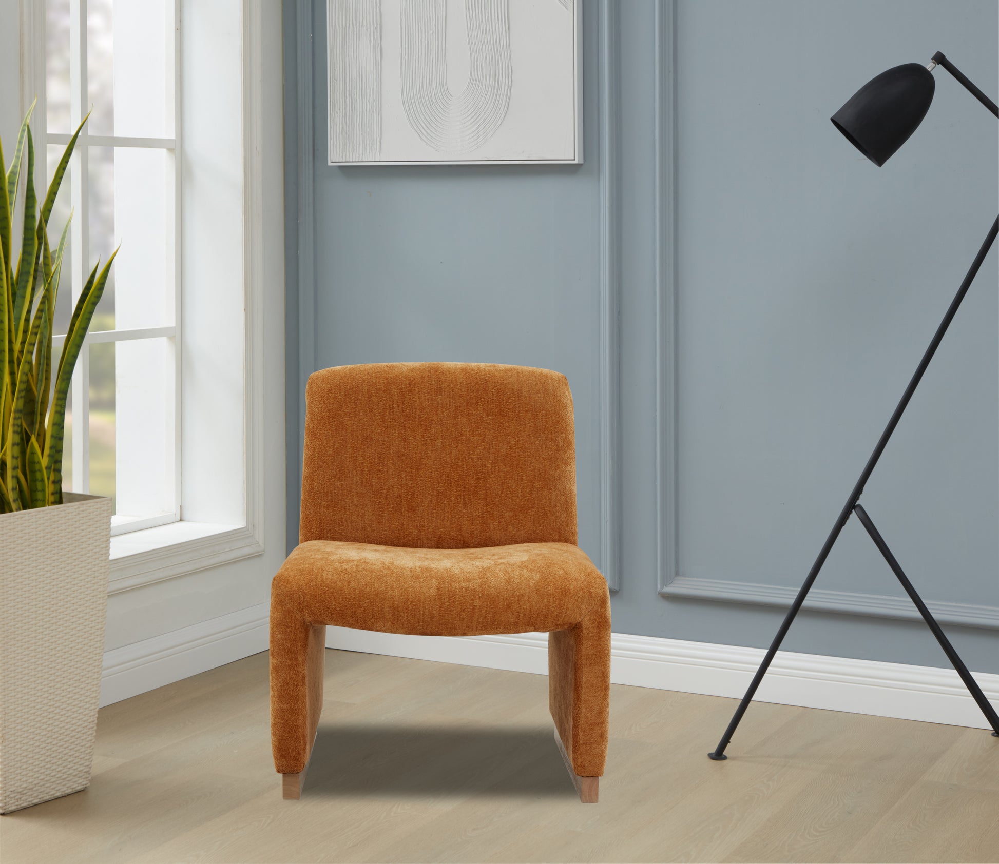 Comfy Accent Chair, Upholstered Slipper Chair, Armless Chair With Wood Legs And Soft Fabric For Living Room, Bedroom, Orange Orange Foam Wood Fabric