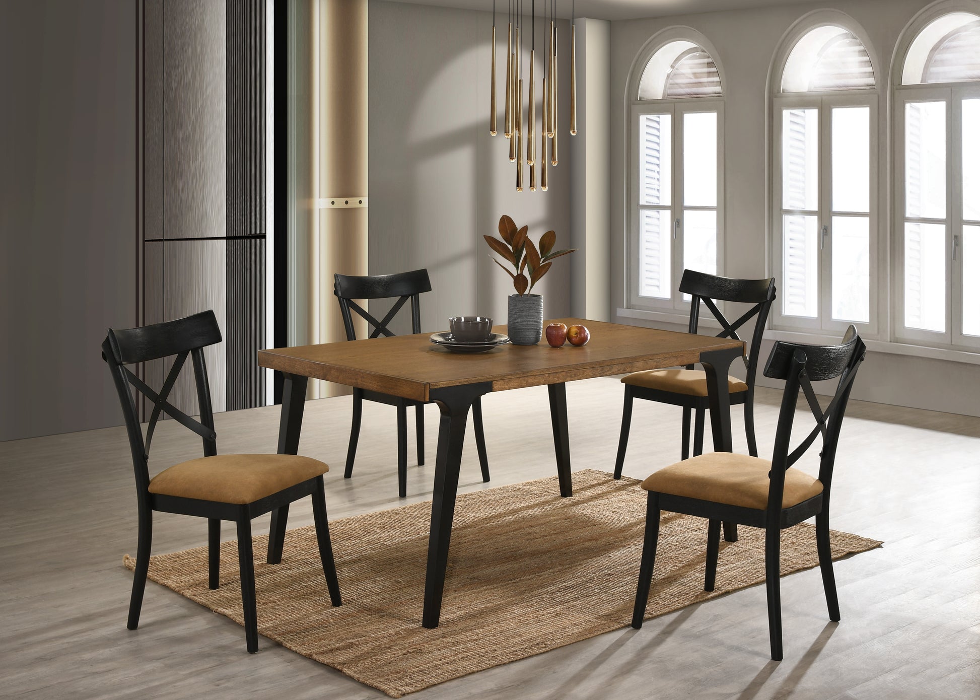 Walnut And Black Extendable Dining Table With 2 Leaf Walnut Black Seats 6 Dining Room Modern Rectangular Wood Metal