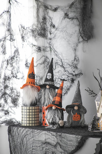 Set Of 4, 12"H Halloween Gnome Decor, Black Orange Gray Black,Gray,Orange Polyester