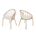 Upholstered Dining Chair Velvet Cushion With Stainless Steel Frame Set Of 2 , Beige And Rose Gold Beige Set Of 2 Velvet