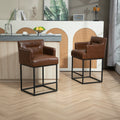 Coolmore Counter Height Bar Stools Set Of 2, Modern Barrel Bar Stool With Backrest And Arms, Black Metal Frames, Upholstered Bar Stools For Kitchen Island, Pub, Club Brown Pu Foam Pu Leather