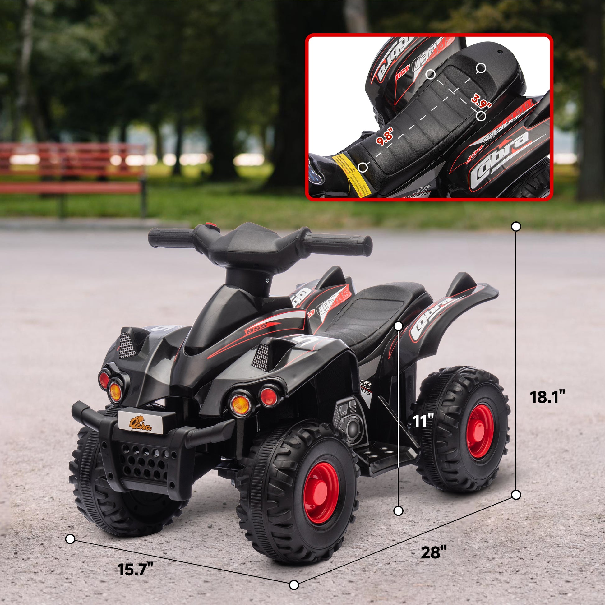 Qaba Kids Atv, 6V 4 Wheeler Kids Quad Car, Battery Powered Electric Ride On Toy With Music For Boys & Girls Ages 2 6 Years, Black Black Plastic