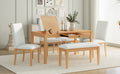 Farmhouse 6 Piece Dining Table Set With Storage Table, Kitchen Table Set With Drawer, Storable Bench And Upholstered Dining Chairs, Natural Beige Wood Dining Room Bench Seating Acacia Rectangular Dining Table With Chair And Bench Upholstered Chair Wood