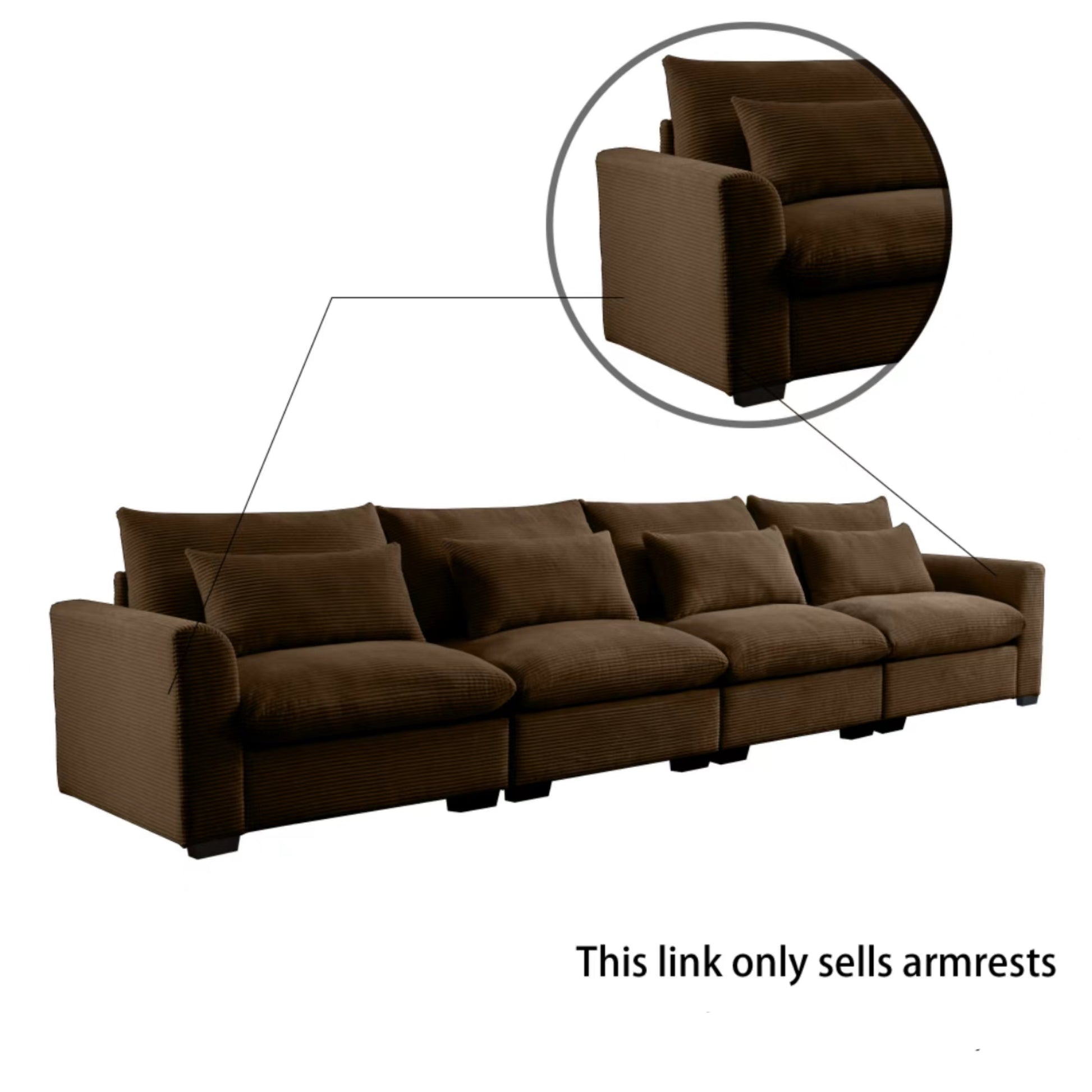 Corduroy Sofa Armrests For 2 Seater Sofa, 3 Seater Sofa And 4 Seater Sofa, Brown Corduroy Brown Corduroy 1 Seat