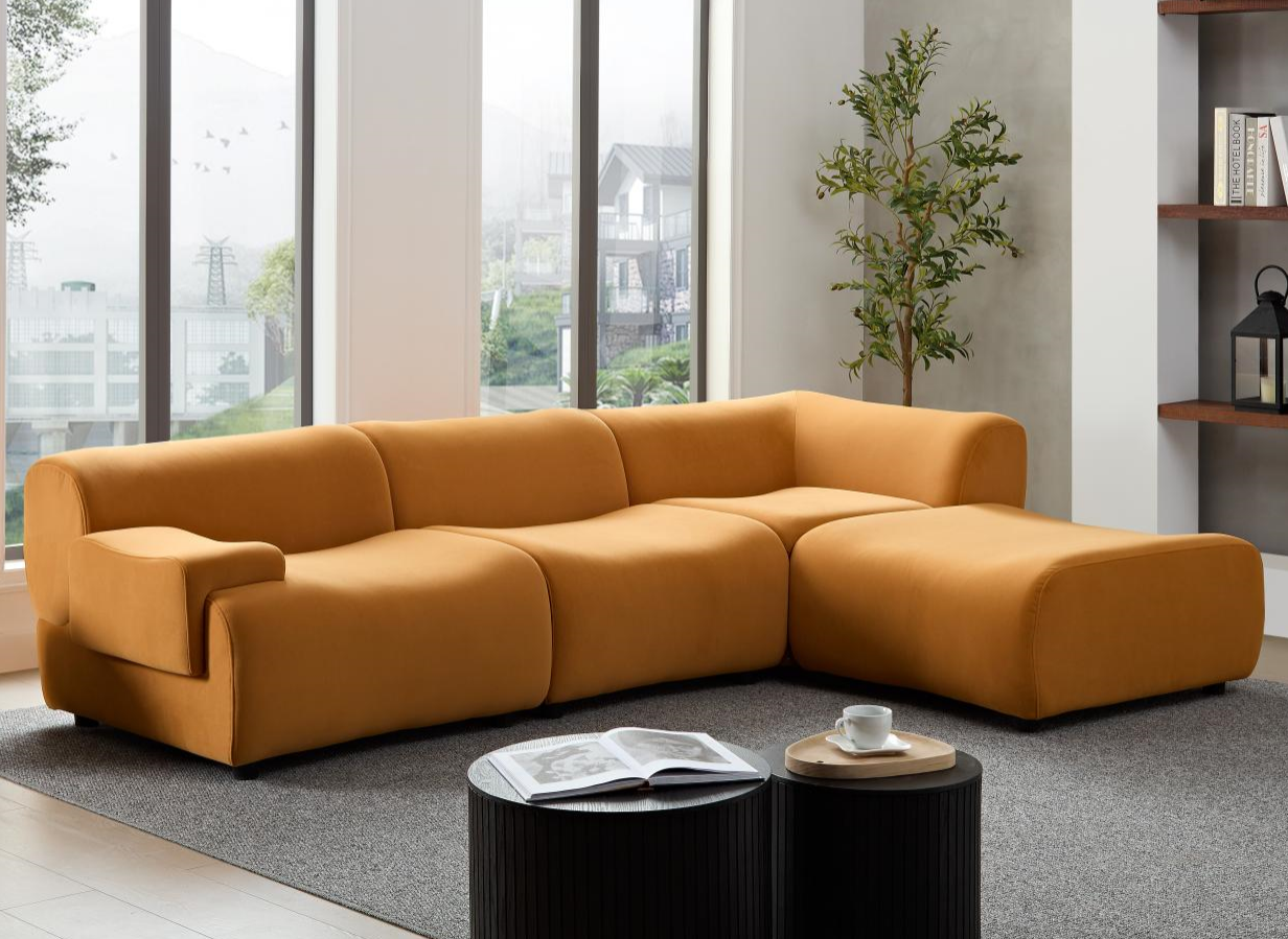 Wks8W Orange, Durable Fabric, 4 Sectional Sofa, High Density Sponge And Solid Wood Frame Orange Fabric 4 Seat