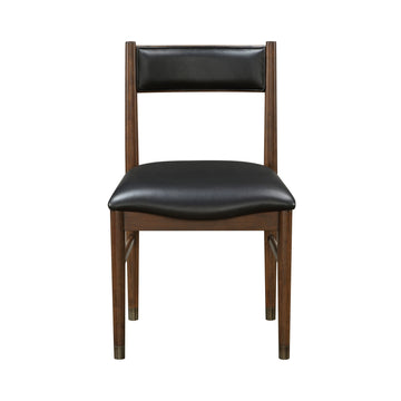 Black Leather Upholstered Side Chairs Set Of 2, Modern Contemporary Cherry Finish Wooden Furniture Dining Chairs Cherry Dining Room Contemporary,Modern,Transitional Wood