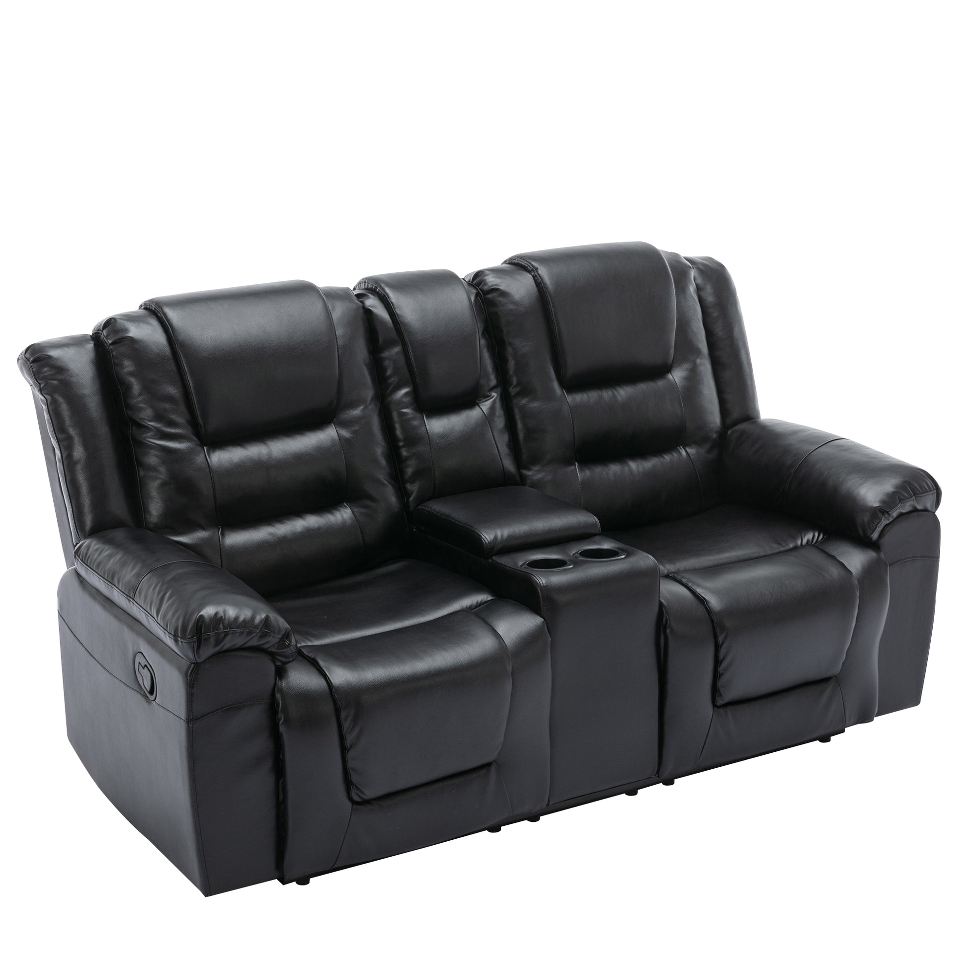 Home Theater Recliner Set Manual Recliner Chair With Wide Armrest, Two Built In Cup Holders For Living Room,Bedroom, Black Old Sku:Sg000760Aab Black Foam Pu Leather