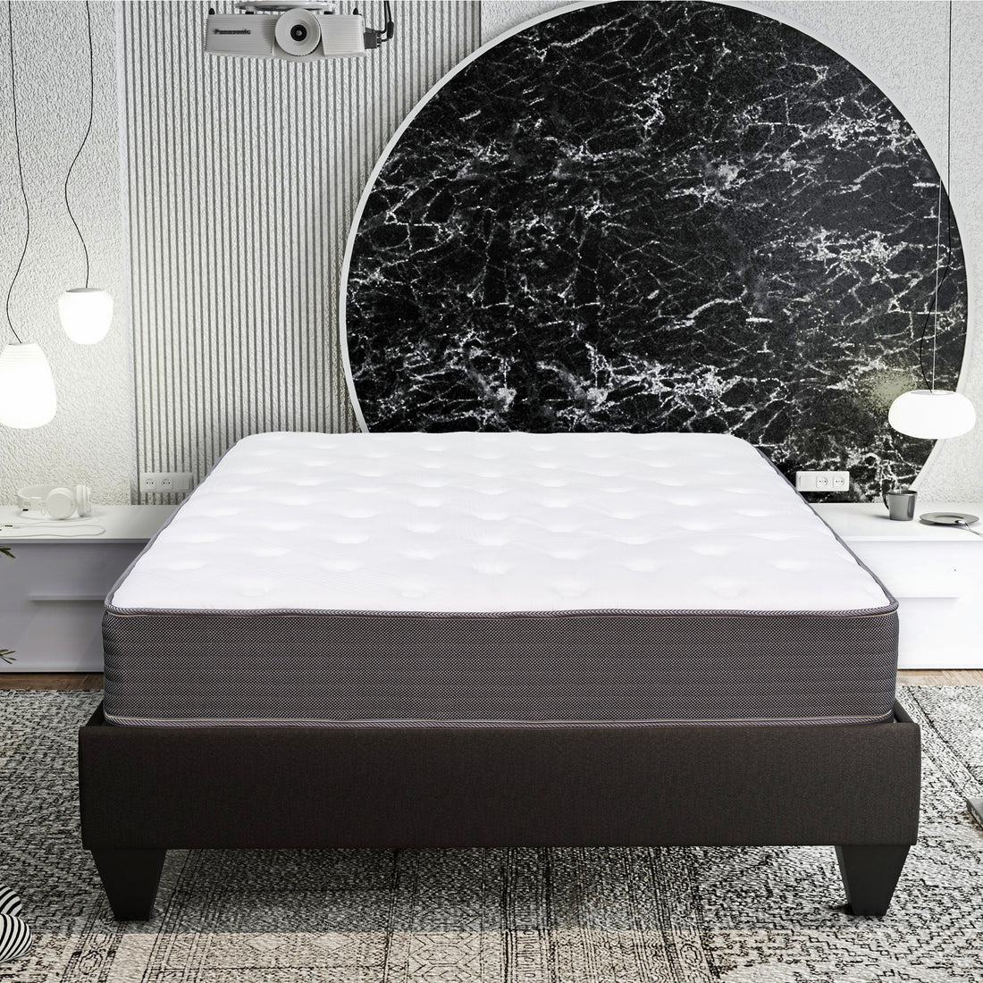 8 In. Queen Size Pocket Spring Hybrid Mattress Bed In A Box, Soft Euro Top Gel Memory Foam Mattress, White Gray Grey White Bedroom Modern Memory Foam Fabric Twin