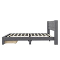 Queen Size Upholstered Platform Bed With A Big Drawer, Gray Box Spring Not Required Queen Gray Wood Bedroom Bed Frame Polyester Upholstered