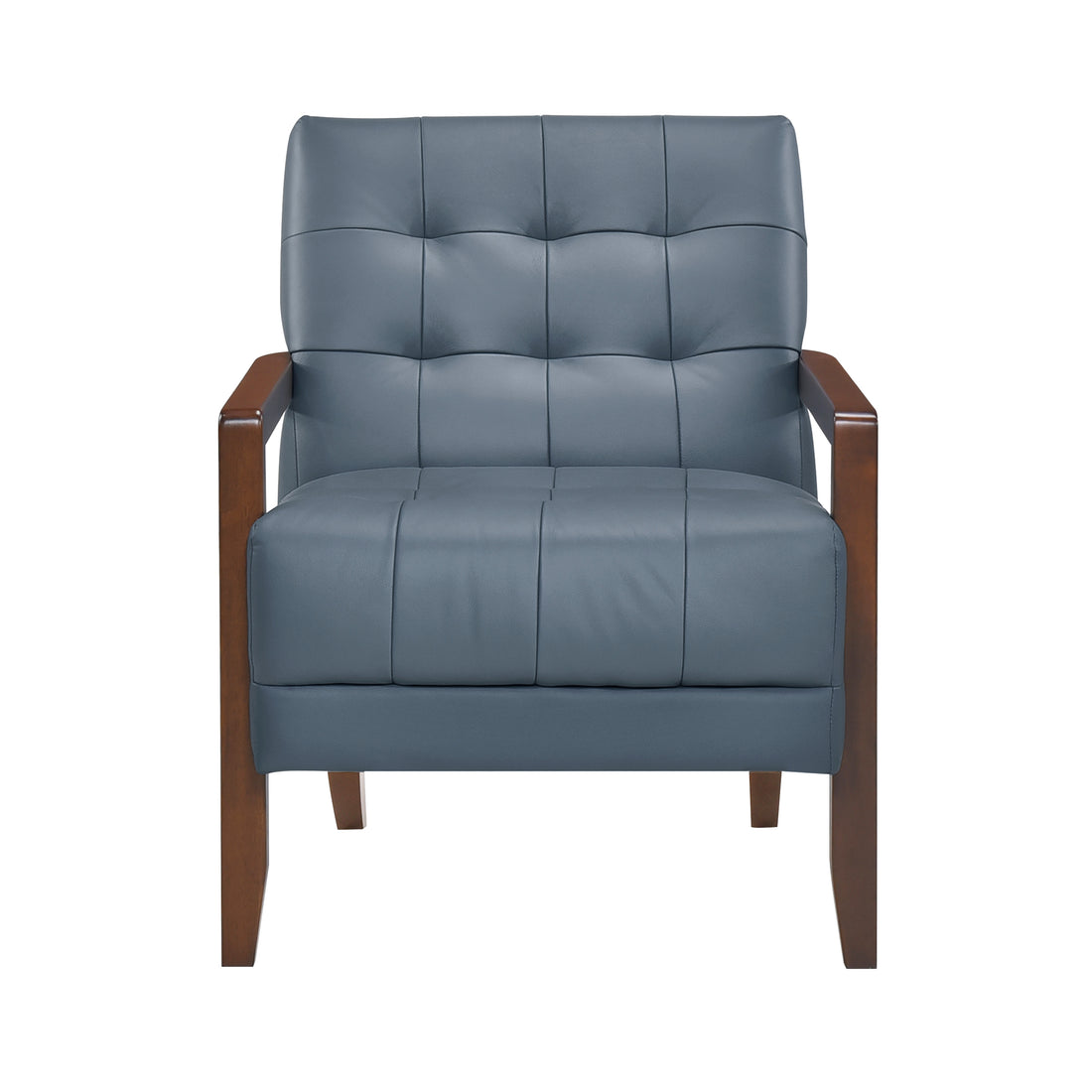 Modern Style Accent Chair Blue Leather Upholstered Tufted Detail Walnut Finish Wood Furniture 1Pc Blue Primary Living Space Contemporary,Modern Plywood
