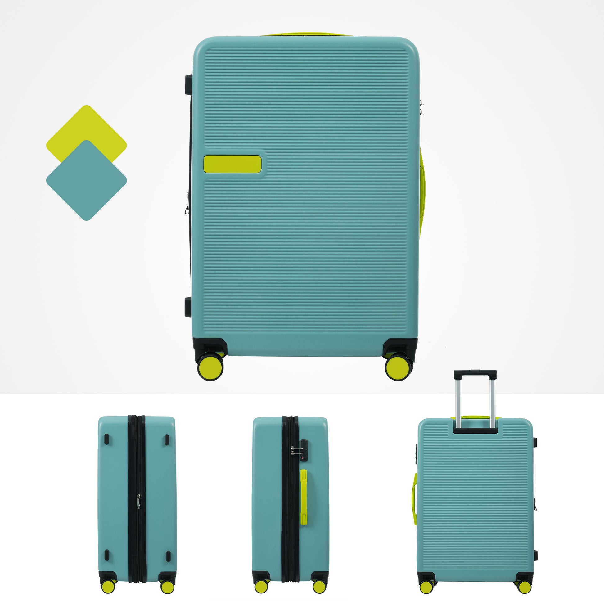 Hardshell Luggage Sets 3 Pcs Contrast Color Suitcase With Spinner Wheels And Tsa Lock 20" 24" 28" Available Teal Blue Abs