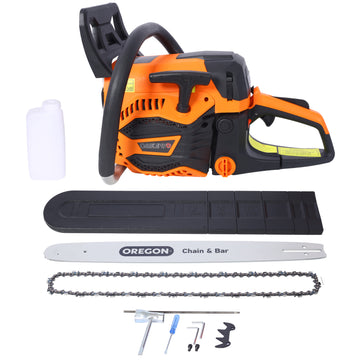 62Cc Gas Powered Chainsaw, 20 Inch Oregon Chain&Bar 2 Cycle Petrol Handheld Cordless Chain Saw, Gasoline Gas Chainsaws For Tree Wood Cutting ,With Oregon Chain&Bar,Epa Compliant Orange Aluminium