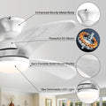 52 Inch Modern Ceiling Fan With 3 Color Dimmable Solid Wood Blades Remote Control Reversible Dc Motor For Bedroom Silver Metal & Wood