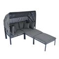 3 Piece Patio Daybed With Retractable Canopy Outdoor Metal Sectional Sofa Set Sun Lounger With Cushions For Backyard, Porch, Poolside,Grey Yes Lounge Gray Weather Resistant Frame Water Resistant Cushion Garden & Outdoor Complete Patio Sets Foam Metal