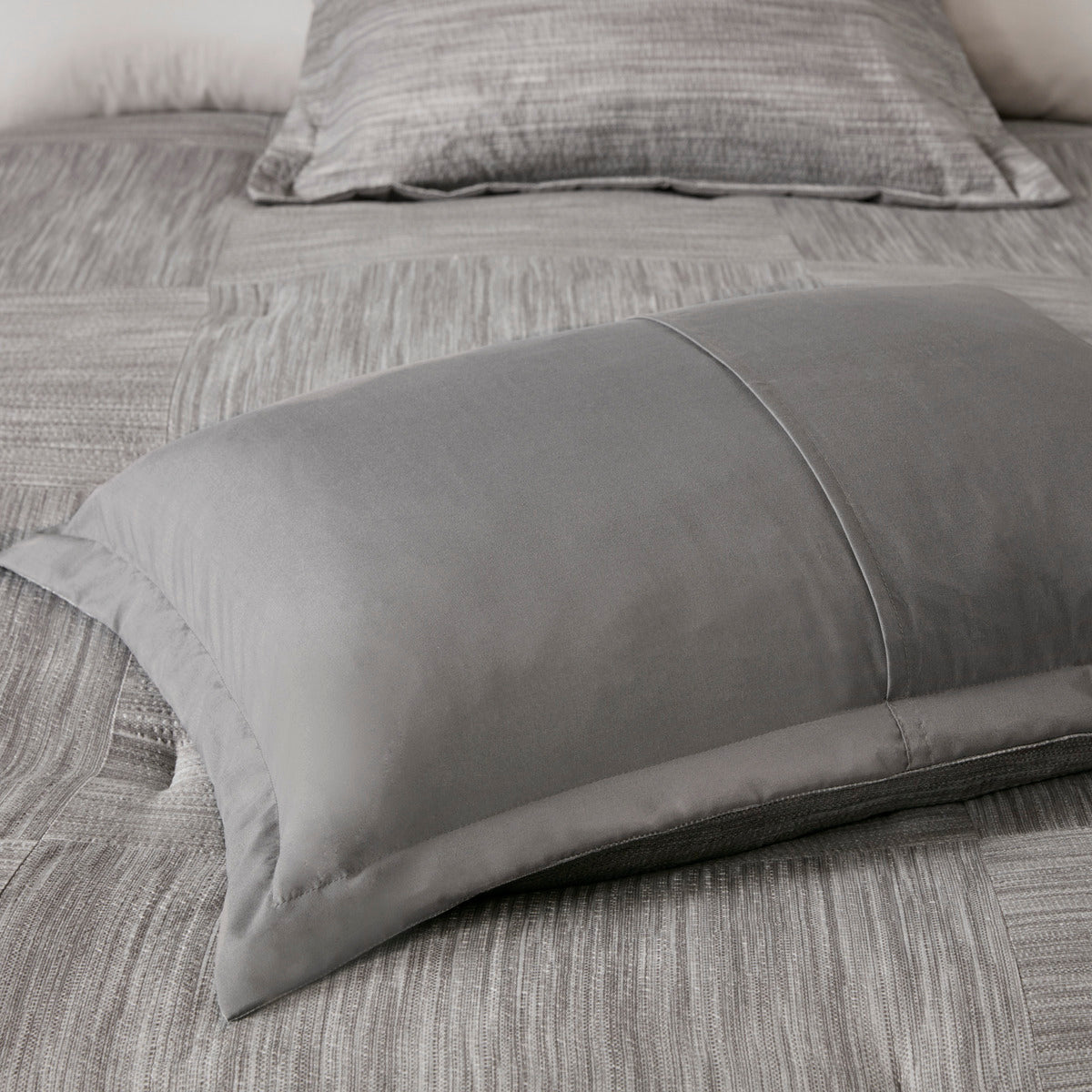 7 Piece Printed Seersucker Comforter Set Grey King King Grey Polyester