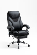 Massage Reclining Office Chair With Footrest, High Back Computer Chair Home Desk Ergonomic Executive Office Chair With Armrests, Adjustable Height. Black Faux Leather