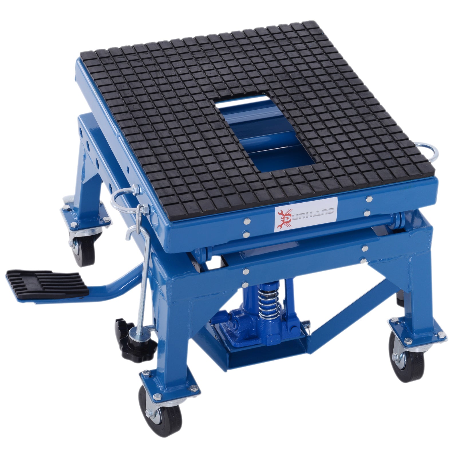 Durhand 300 Lbs Hydraulic Motorcycle Scissor Jack Lift Foot Step Wheels For Small Dirt Bikes Blue Steel