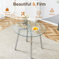 Modern Luxurious Round Tempered Glass Dining Table With Silver 7 Shaped Metal Legs,Suitable For Family Meals, Office Conferences, Or As A Casual Coffee Table For Various Occasions.36*36*29.5 Silver