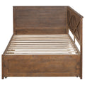 Twin Size Wood Daybed With Trundle And Rustic Guardrail, Ancient Brown Box Spring Not Required Twin Brown Wood Bedroom Solid Wood Mdf