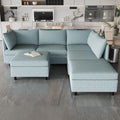 Modular Sectional Sofa, Convertible Sofa Seat With Storage, Sleeper Sectional Sofa Set, Fabric Flexible Modular Combinations For Living Room Antique Blue Fabric 6 Seat