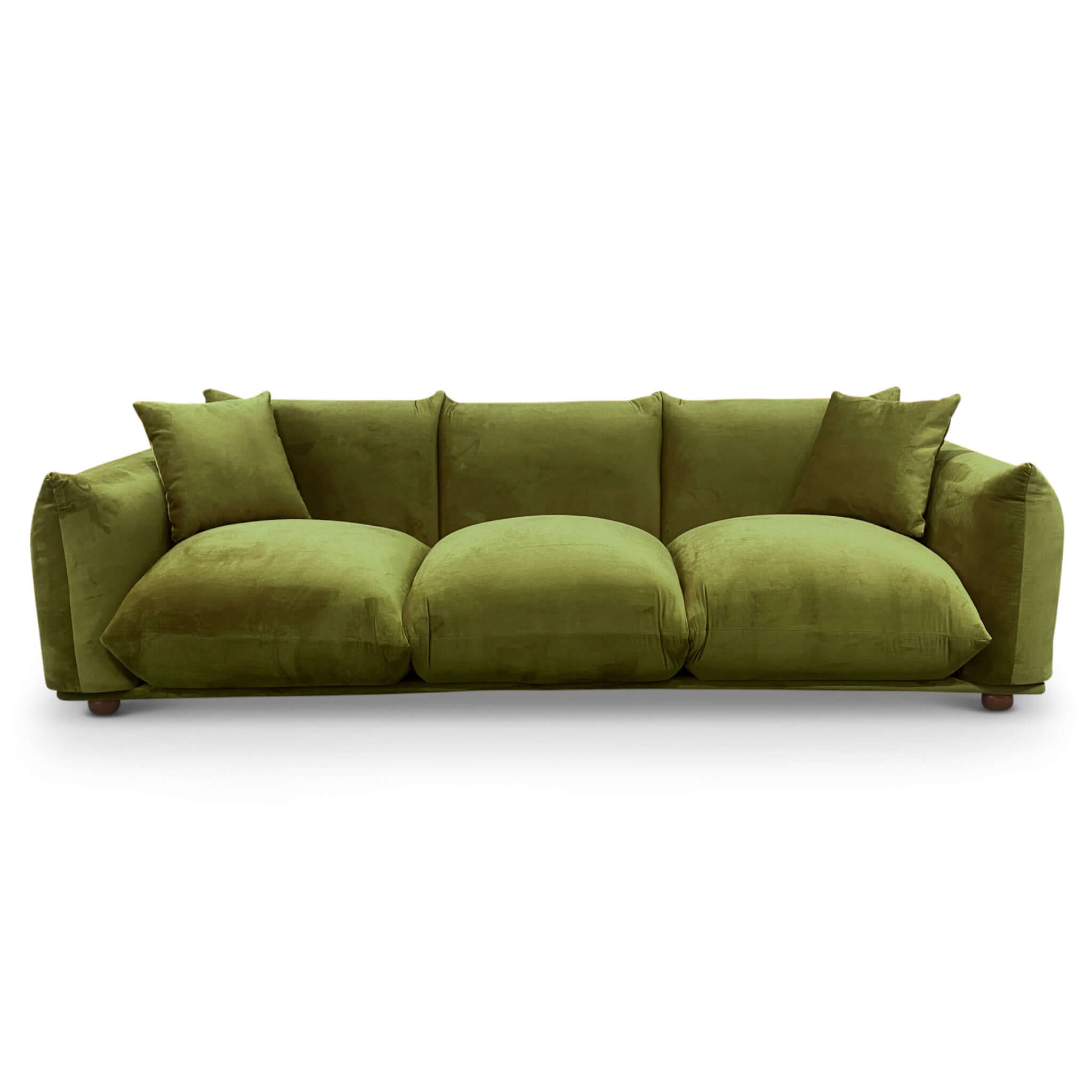 Arlo Olive Green Velvet Sofa Green,Olive Green Brown Wood Primary Living Space Pillow Back Mid Century Modern Foam Boucle,Solid Wood 3 Seat