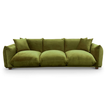 Arlo Olive Green Velvet Sofa Green,Olive Green Brown Wood Primary Living Space Pillow Back Mid Century Modern Foam Boucle,Solid Wood 3 Seat