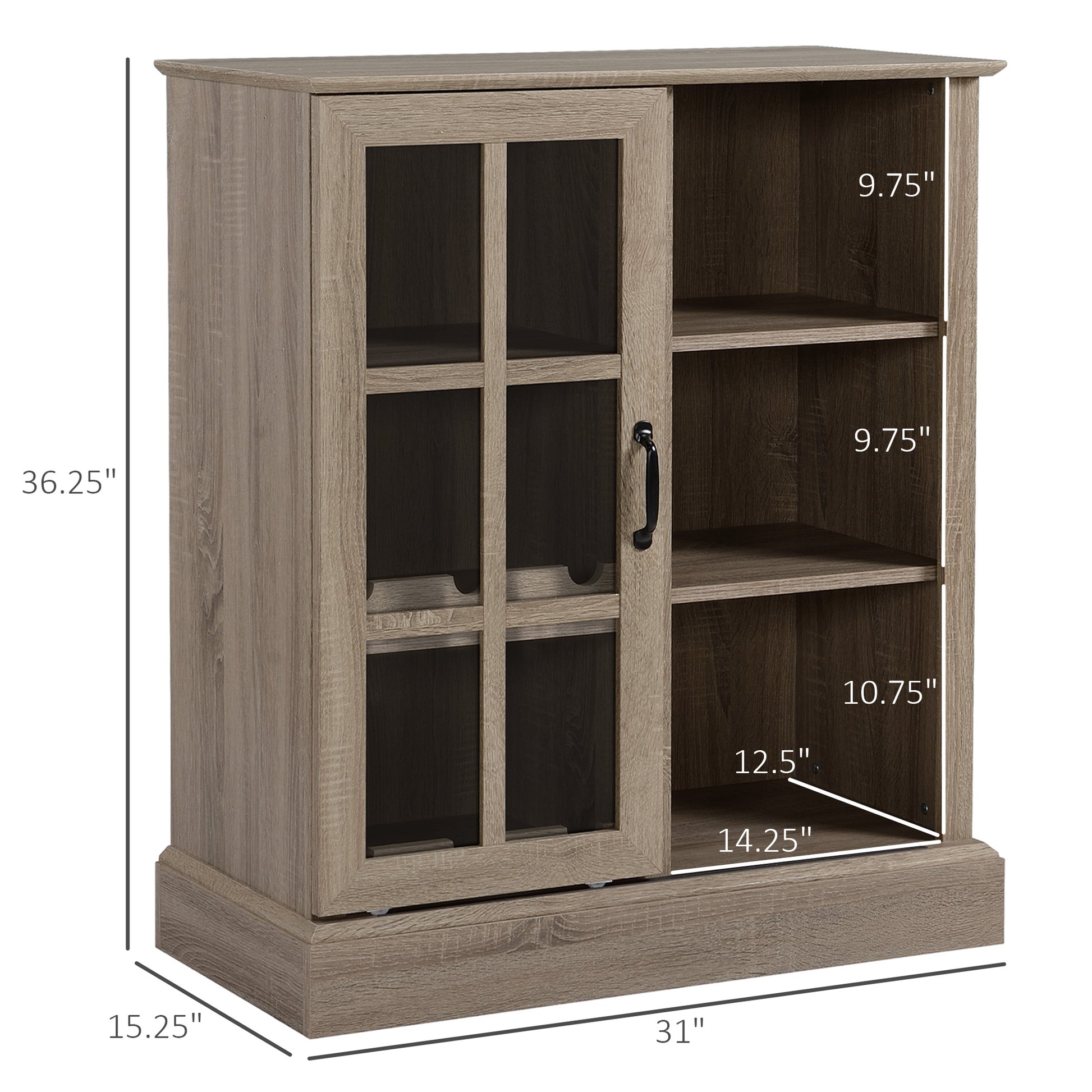 Homcom Wine Bar Cabinet, Small Sideboard Buffet Cabinet, Kitchen Storage Cabinet With 6 Bottle Wine Rack And Stemware Racks, Sliding Galss Door, Shelves Brown Mdf