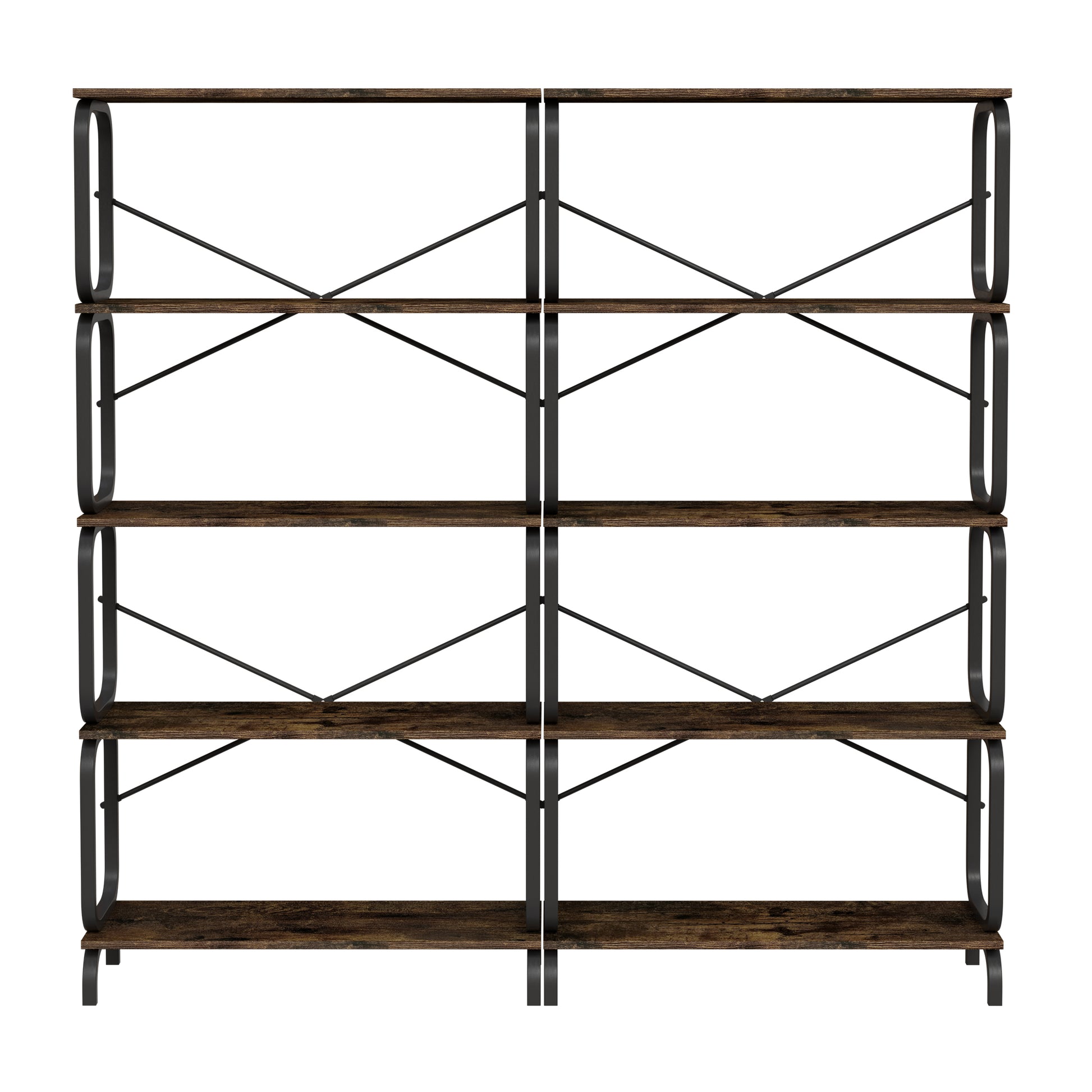 5 Tier Large Book Shelf, Bookcase Home Office Open Bookshelf,Shelves For Living Room, Office Shelf,Vintage Industrial Style Bookshelf With Metal Frame,Rustic Brown Black Primary Living Space