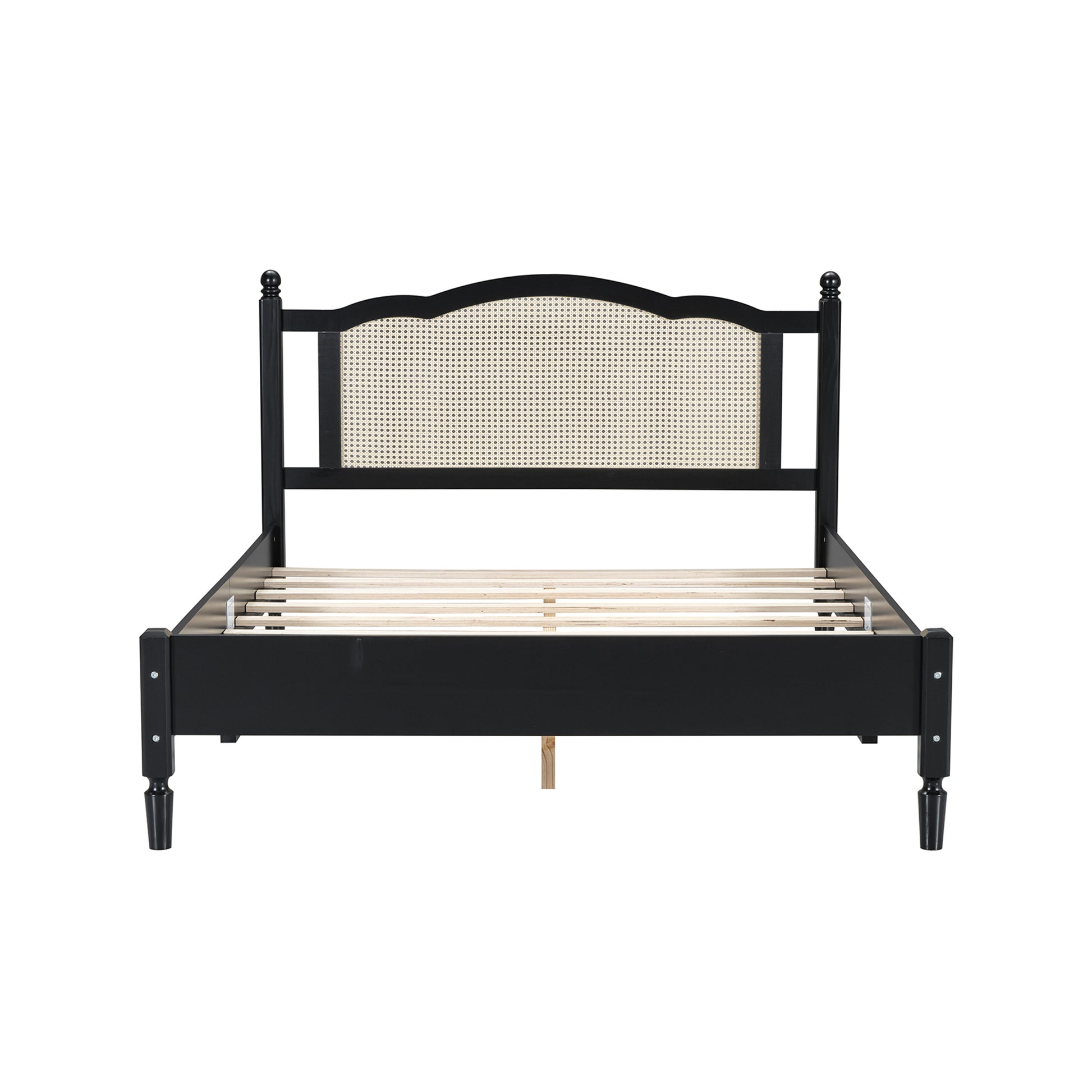 3 Pieces Bedroom Set With Queen Size Wooden Bed Frame, 1 Vintage Nightstand And 1 Makeup Vanity Set With Stool,Black Expected Arrival Time: 08.23 Queen Black 3 Piece Set Wood