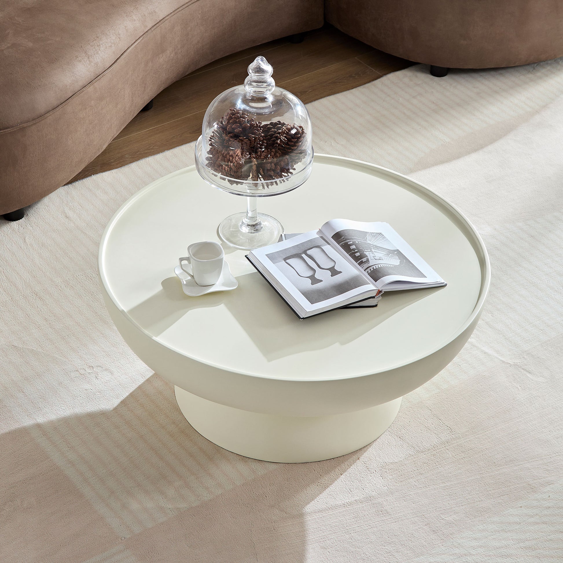 35.43''Fiberglass Cream Style Coffee Table For Living Room,Apartment,Matte White Table Front Of The Sofa, Irregular Center Table,No Need Assembly Cream Fiberglass