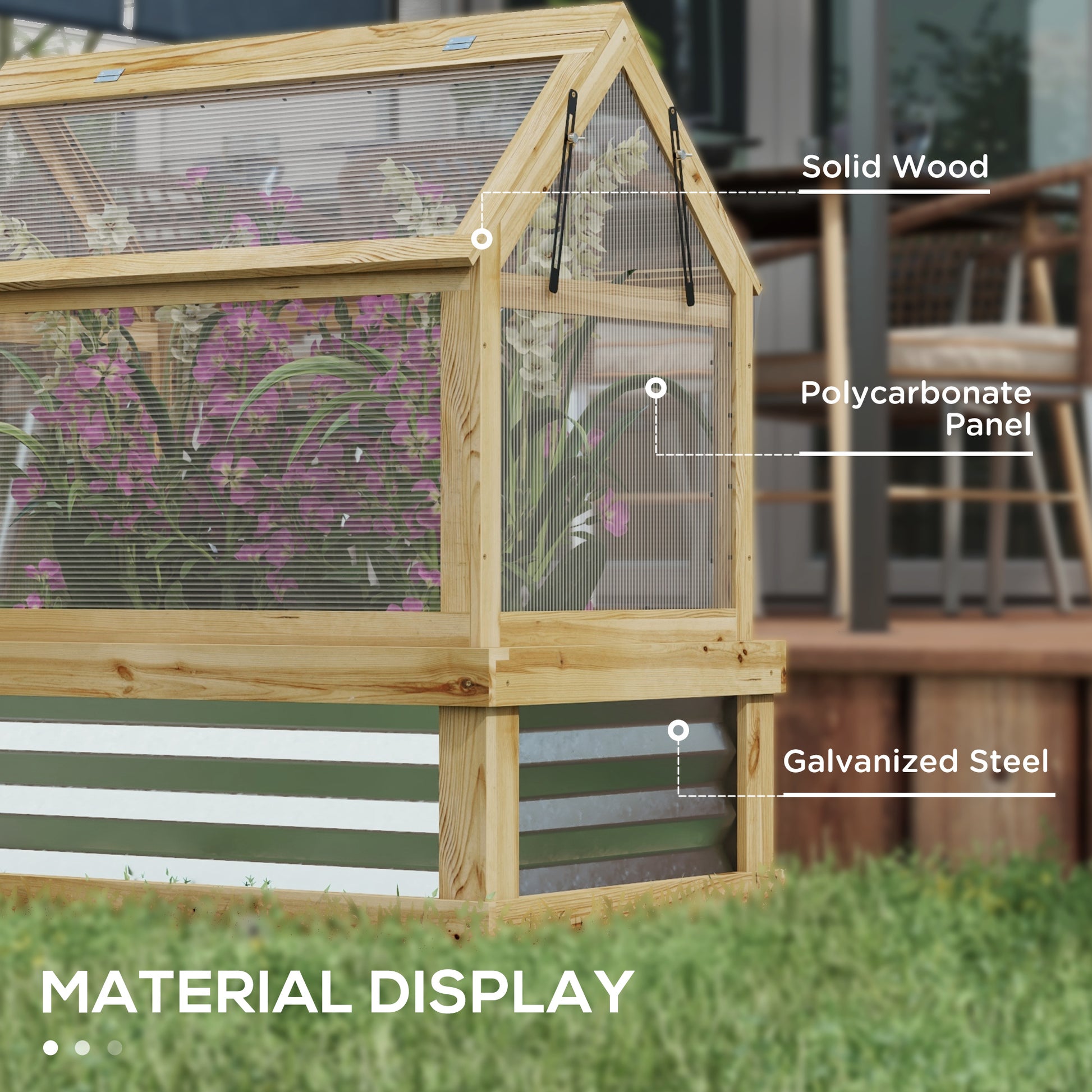 Outsunny Raised Garden Bed With Polycarbonate Greenhouse, Wooden Cold Frame Greenhouse, Garden Flower Planter Protection, Peak Roof, 35.5" X 22.5" X 38.25", Natural Natural Wood Wood