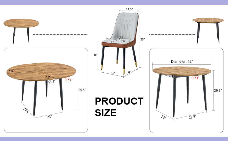 Table And Chair Set.Modern Extendable Wood Mdf Dining Table.The Table Has A Telescopic Design, Suitable For Gatherings Of Different Size.Paired With 6 Chairs With Pu Cushions And Black Metal Legs. Brown,Wood Seats 6 Mdf Metal